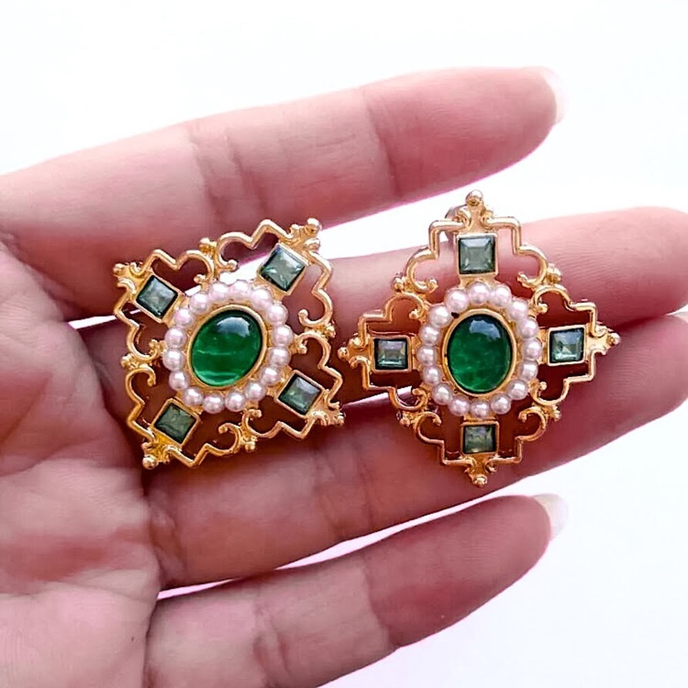 ⚜️𝟯𝟬%𝗢𝗙𝗙 𝗯𝘂𝗻𝗱𝗹𝗲𝘀 𝟯+⚜️ NEW 925 Baroque Style Stone & Pearl Earrings - Picture 6 of 10